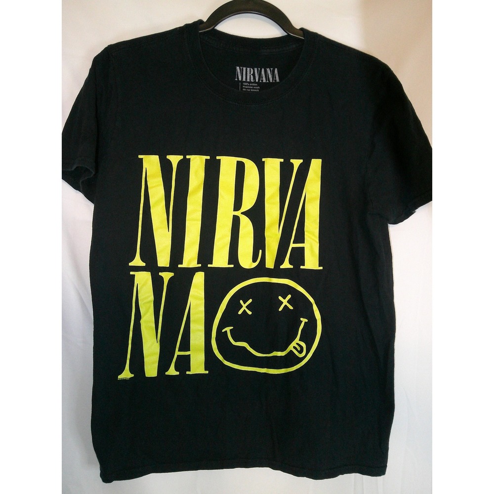 Nirvana T-Shirt Black Band Tee Graphic Logo Medium Cotton Menswear‎